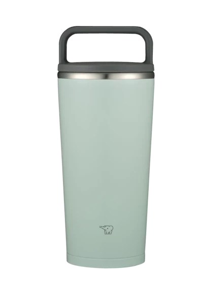 Mint green insulated mug zojirushi with handle on white background