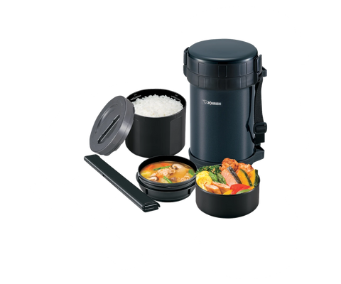Zojirushi black vacuum insulated lunch jar 2000 ml with multiple containers for rice, soup, and vegetables