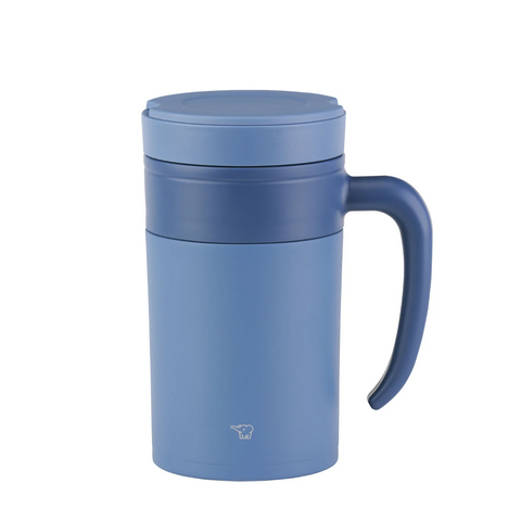 Blue insulated mug zojirushi  with handle on a white background